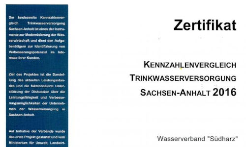 Teilnahme Kennziffernvergleich Trinkwasser 2016
