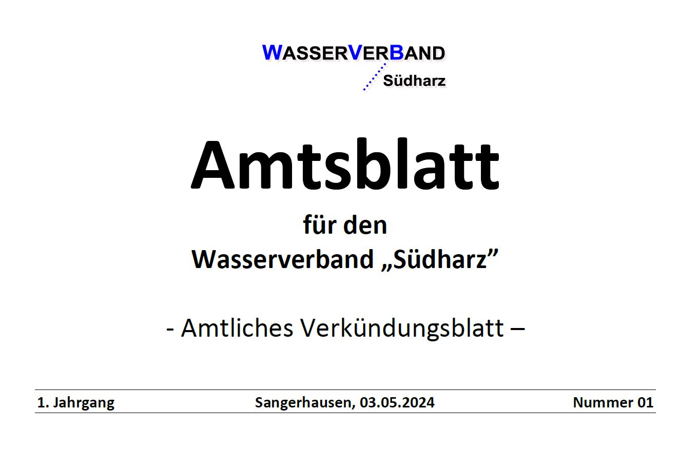 Amtsblatt Nr. 1 des Wasserverbandes „Südharz“
