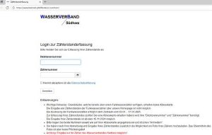 Screenshot der Zählerstandserfassung des Wasserverbands „Südharz“ über unseren Dienstleister „Heinrich & Pfeiffer“